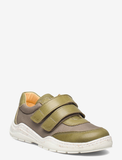Shoes - flat - with velcro - niedriger schnitt - 1418/1637  mos green/beige