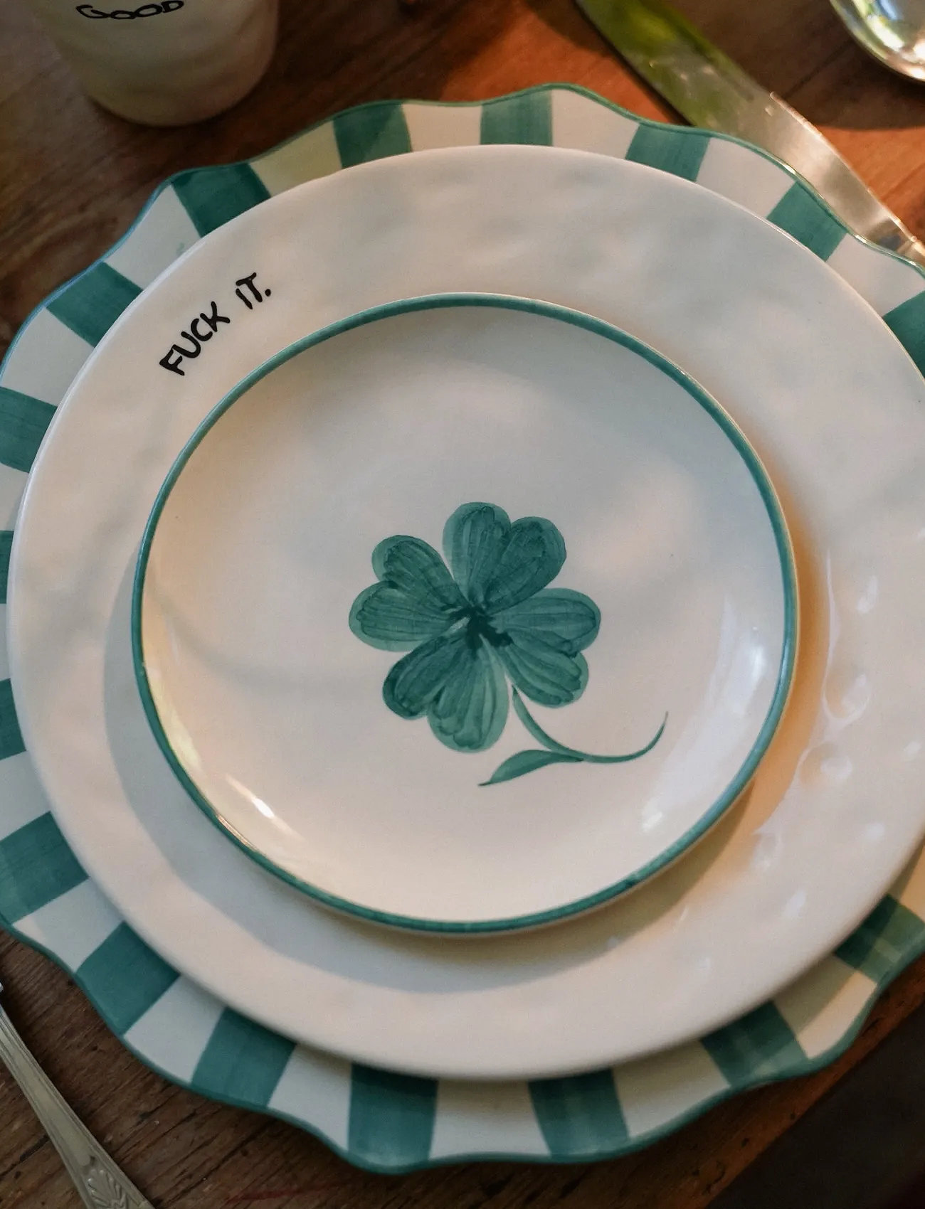 Anna + Nina Shamrock Wall Decoration Plate, Ø 15 cm, Green, Dekorativt Tilbehør-Detaljer > Vægdekoration, Unisex