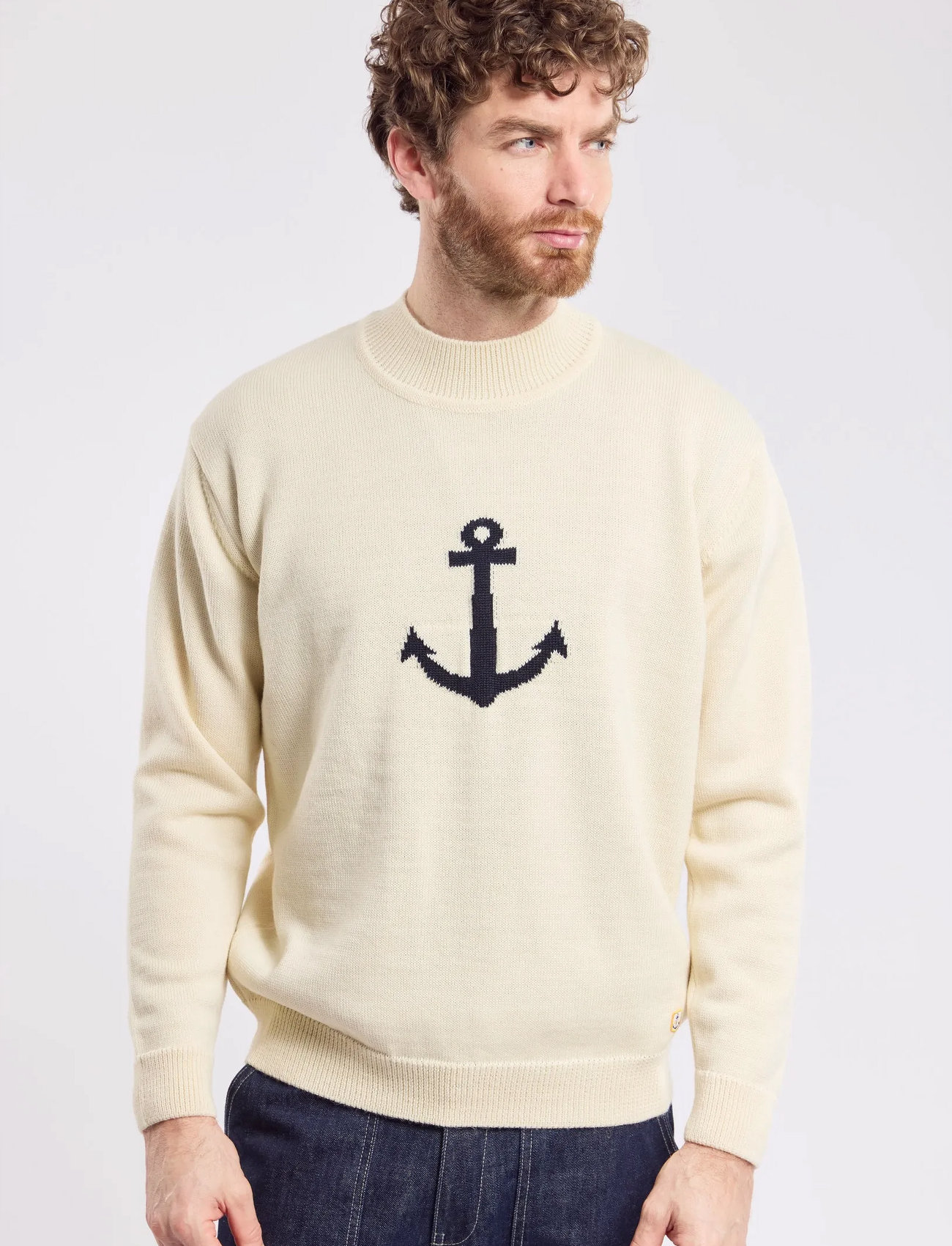Armor Lux Sweater Stand Up Collar Héritage, M, Cream, Strik > Runde Halse, Herre