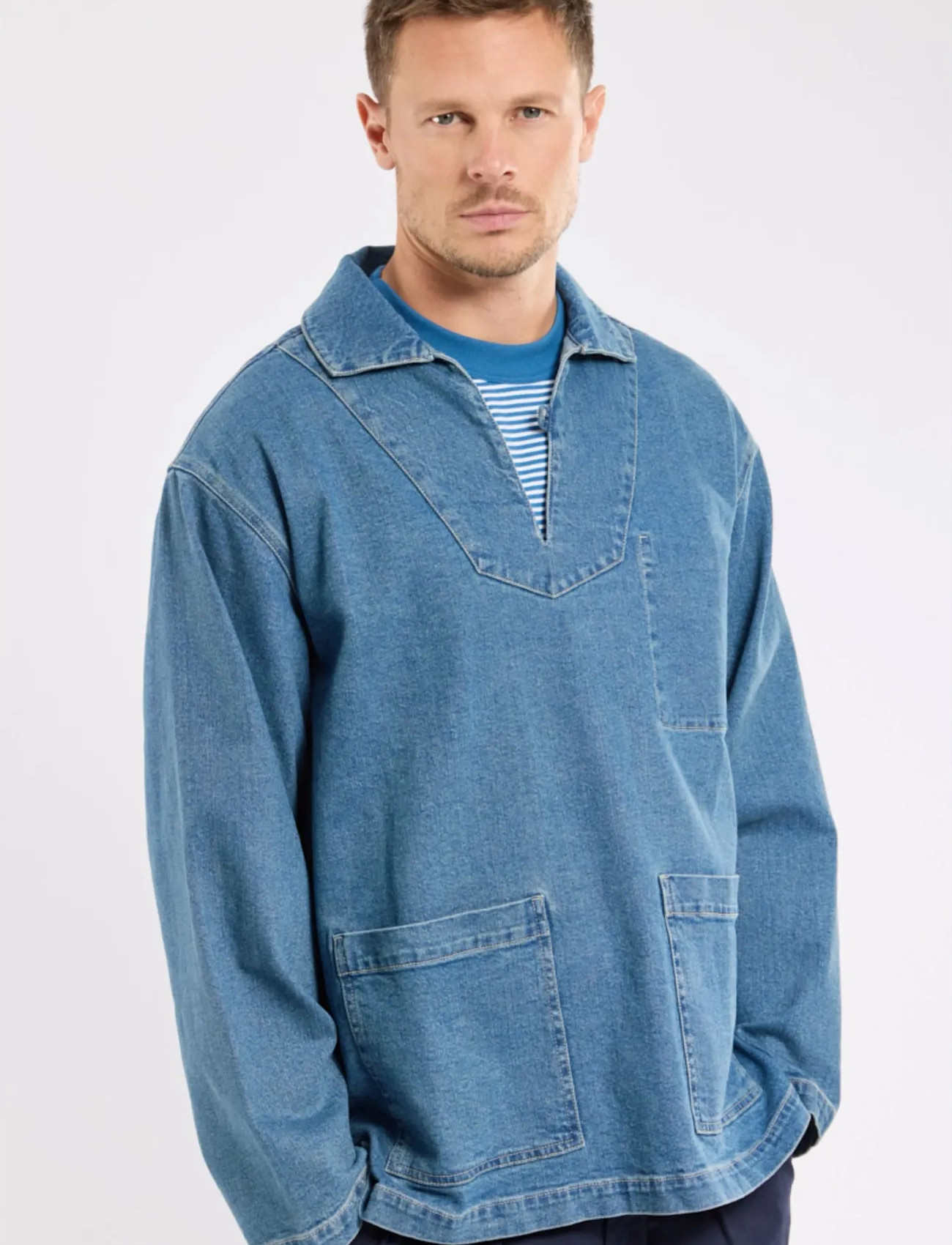 Armor Lux Heritage Smock, XL, Blue, Skjorter > Denim-Skjorter, Herre