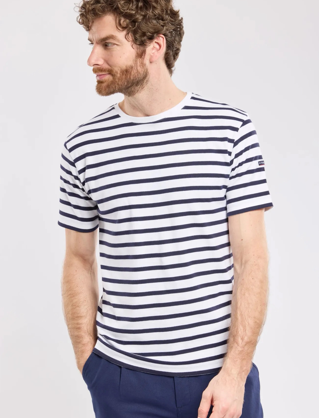 Armor Lux Morgat Men's Striped Shirt, L, White, T-Shirts > Kortærmede, Herre