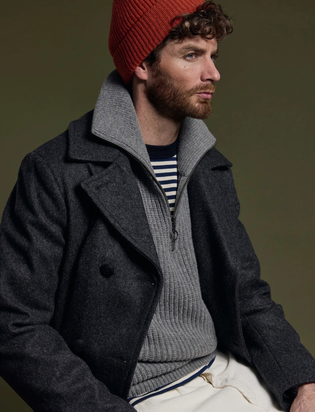 Armor Lux Pea Coat "Kermoor", XL, Grey, Jakker > Uldjakker, Herre