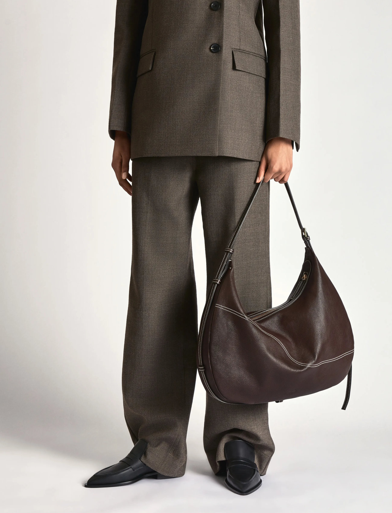ATP Atelier Potenza Walnut/Contrast Stitch Grained Calf, One Size, Brown, Tasker > Tasker Med Tophåndtag, Dame