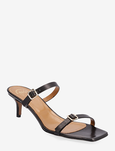 Asti Black Vacchetta - heeled sandals - black