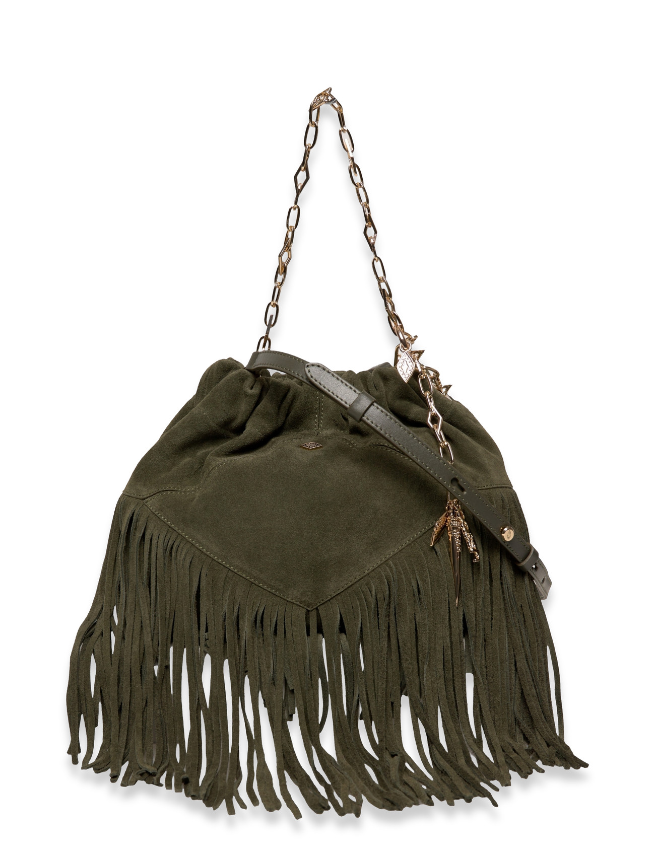 ba&sh Sac S Suede Mini June Tote Franges, One Size, Khaki green, Designere > Små Skuldertasker-Crossbody-Tasker, Dame