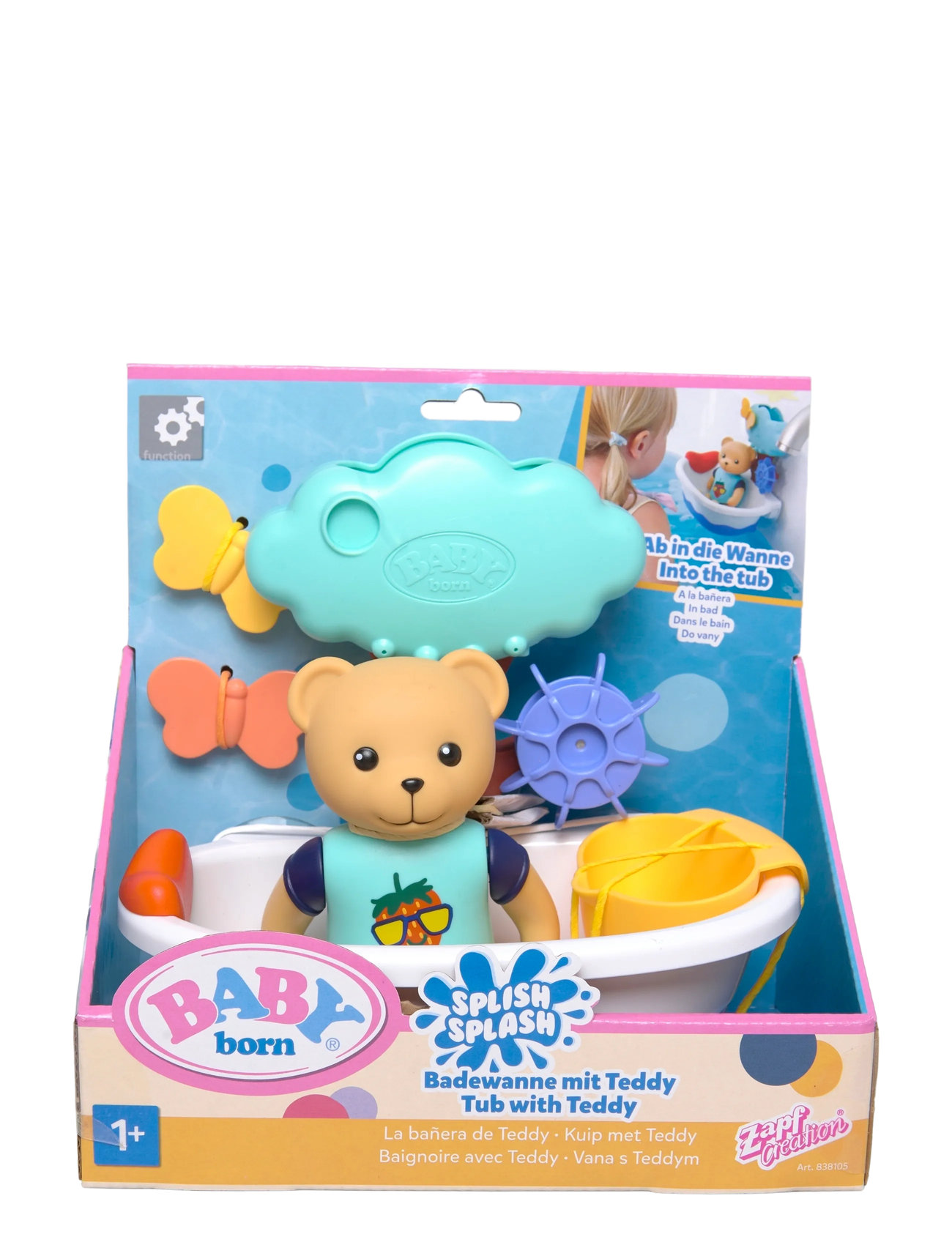 BABY born Baby Born Splish Splash Tub With Teddy, One Size, White, Bath & Water Legetøj > Bath Legetøj, Børn