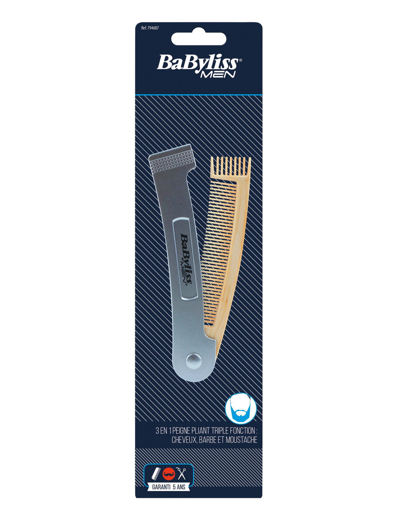 794687 Shavette Comb Beauty Men Hair Styling Combs And Brushes Silver Babyliss Paris