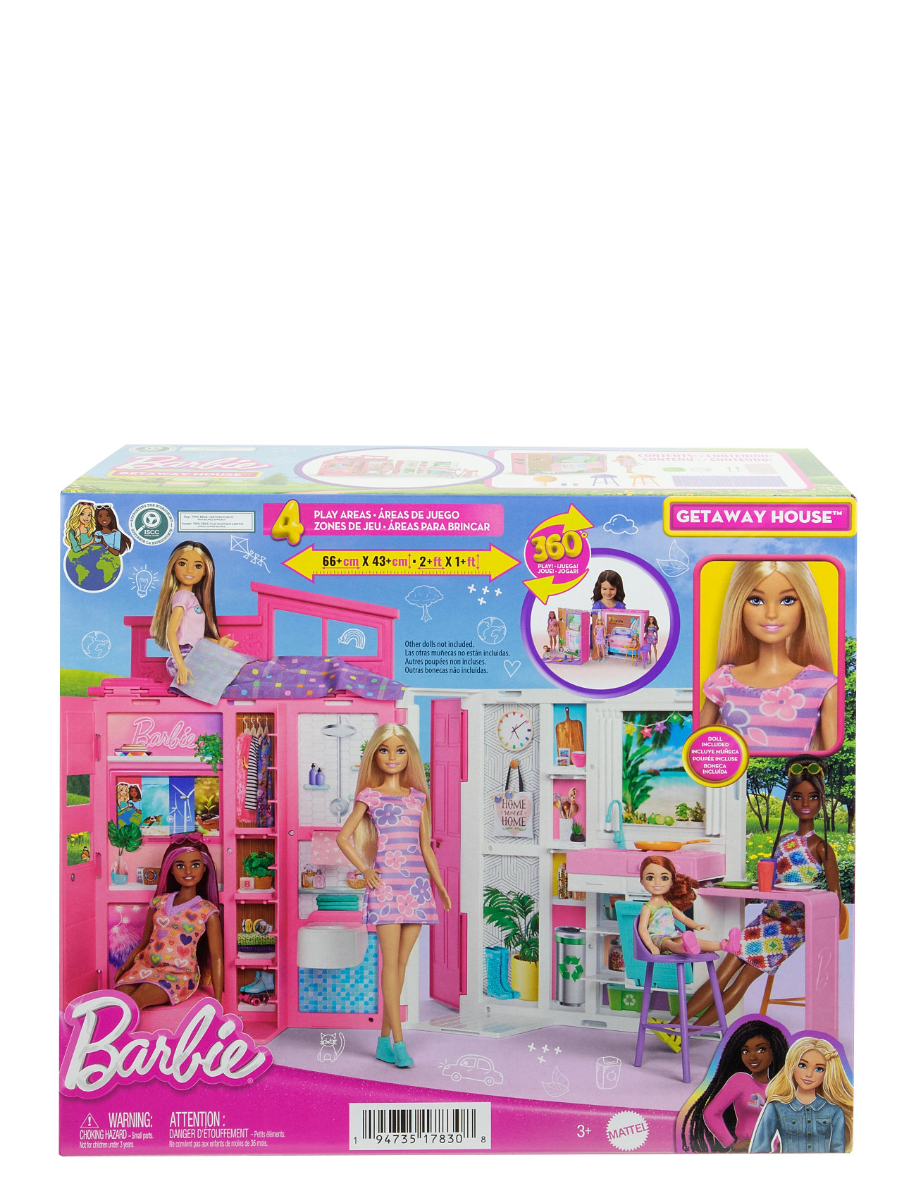 Getaway Doll House With Doll, 4 Play Areas And 11 Decor Accessories Toys Dolls & Accessories Doll Houses Multi/patterned Barbie