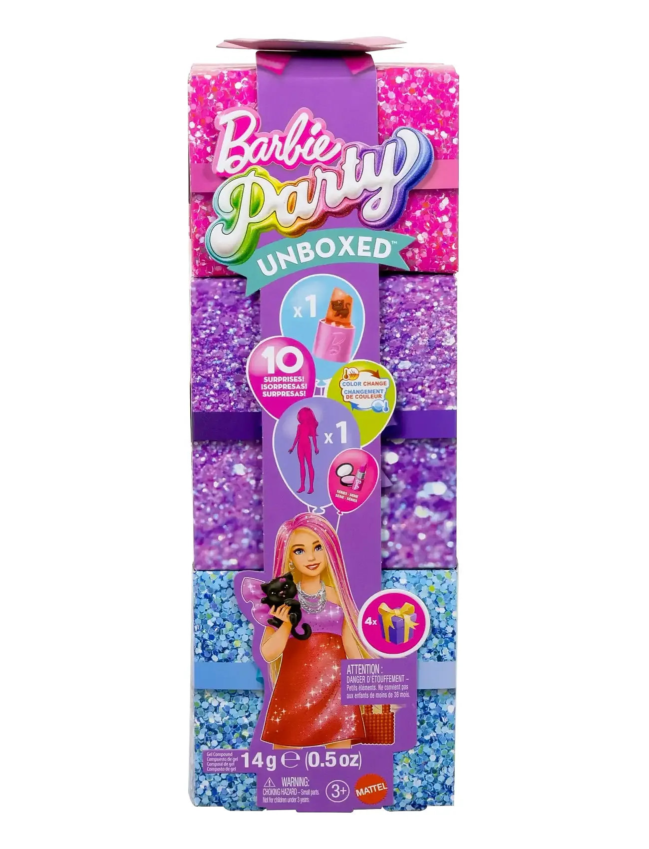 BARBIE Party Unboxed Glam Party Series Rot Sparkle Doll & Accessoires With 10 Surprises Patterned - One Size - Kinder