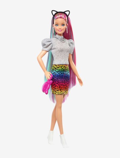 barbie leopard rainbow hair doll