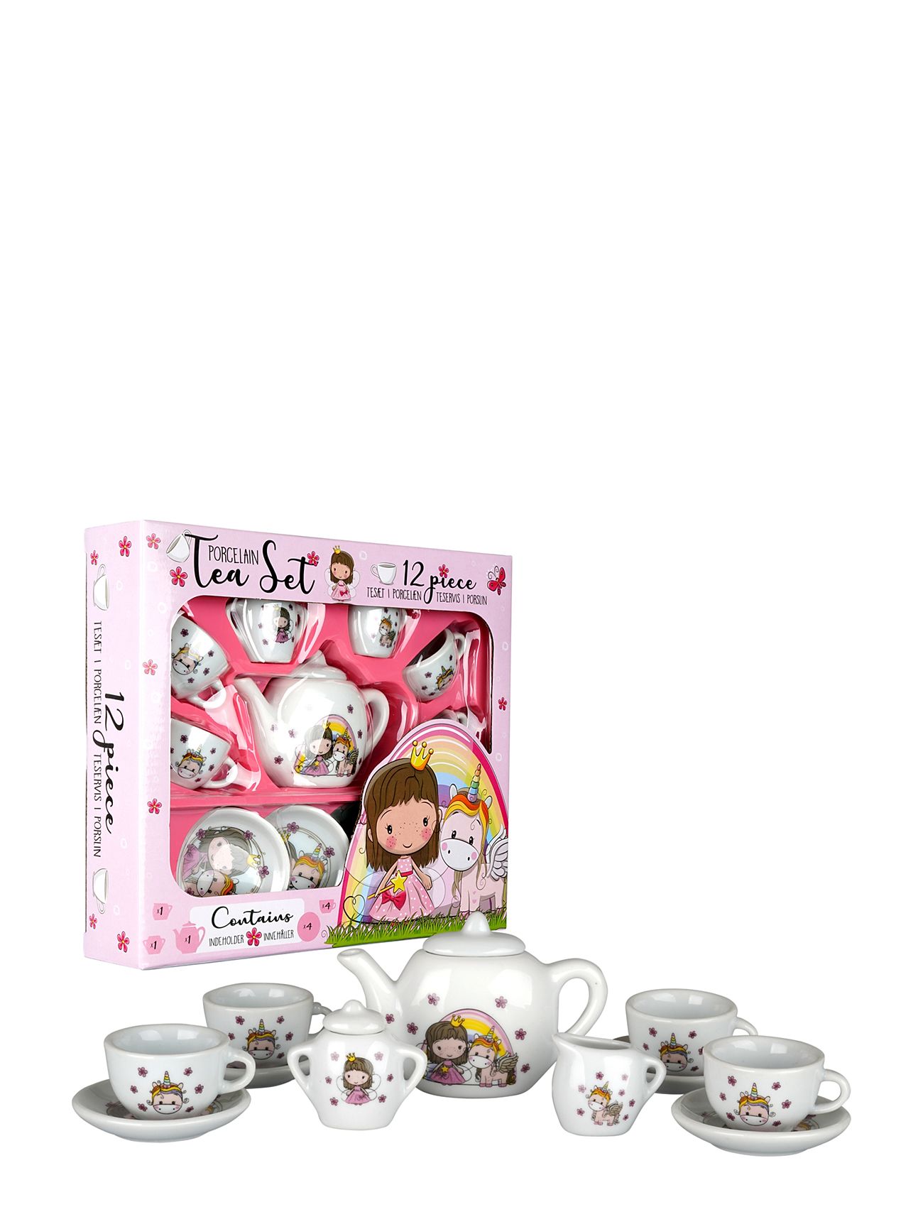 Lillie & Ellie - 12 Pcs Porcelain Tea Set Toys Toy Kitchen & Accessories Coffee & Tea Sets Multi/patterned Barbo Toys