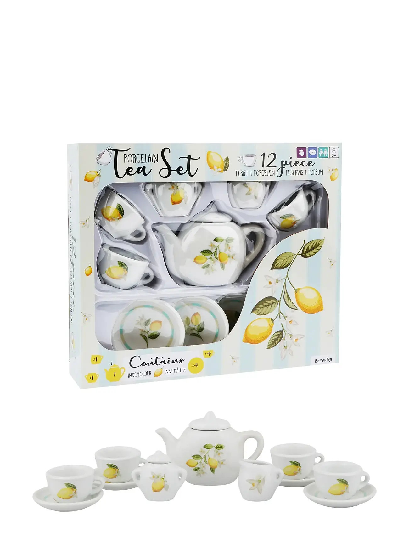 BARBO Spielzeug Lemon 12 Pcs Porcelain Tea Set Patterned - One Size - Kinder