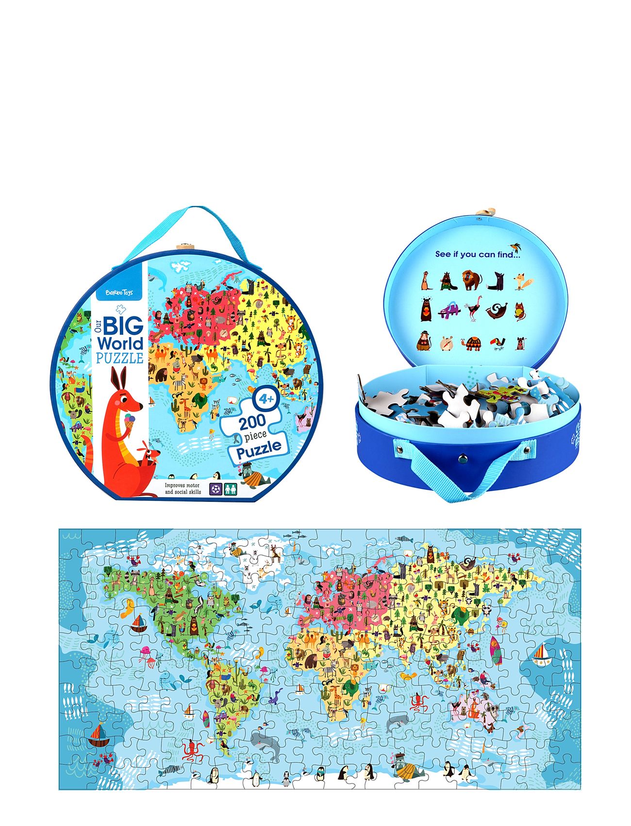 Our Big World Puzzle, 200 Pcs In A Suitcase. Where Does The Animals Live? Patterned Barbo Toys