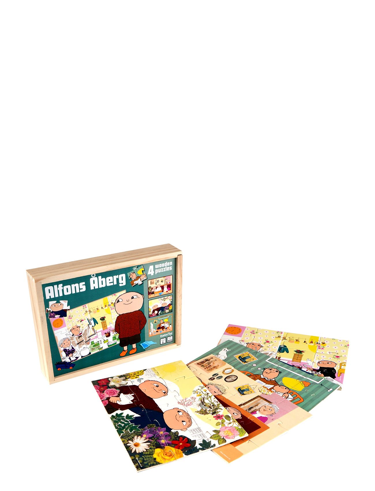 Alfons Åberg - 4 Wooden Puzzles Toys Puzzles And Games Puzzles Wooden Puzzles Multi/patterned Alfons Åberg