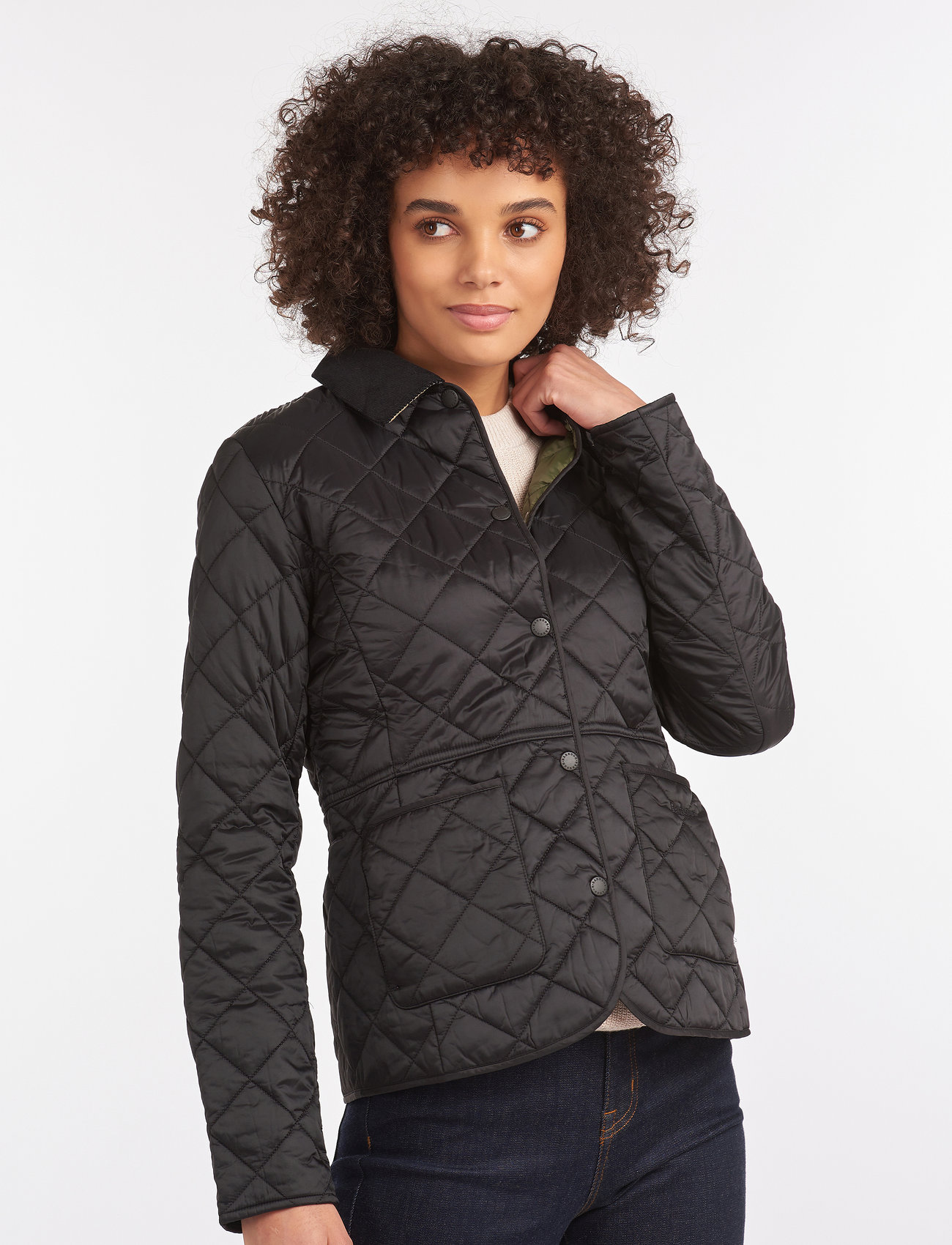 Barbour｜JUMPERS (Deveron Quilted Jacket - Black/Olive ( Barbour Deveron Quilted Jacket | Black | FARFETCH
