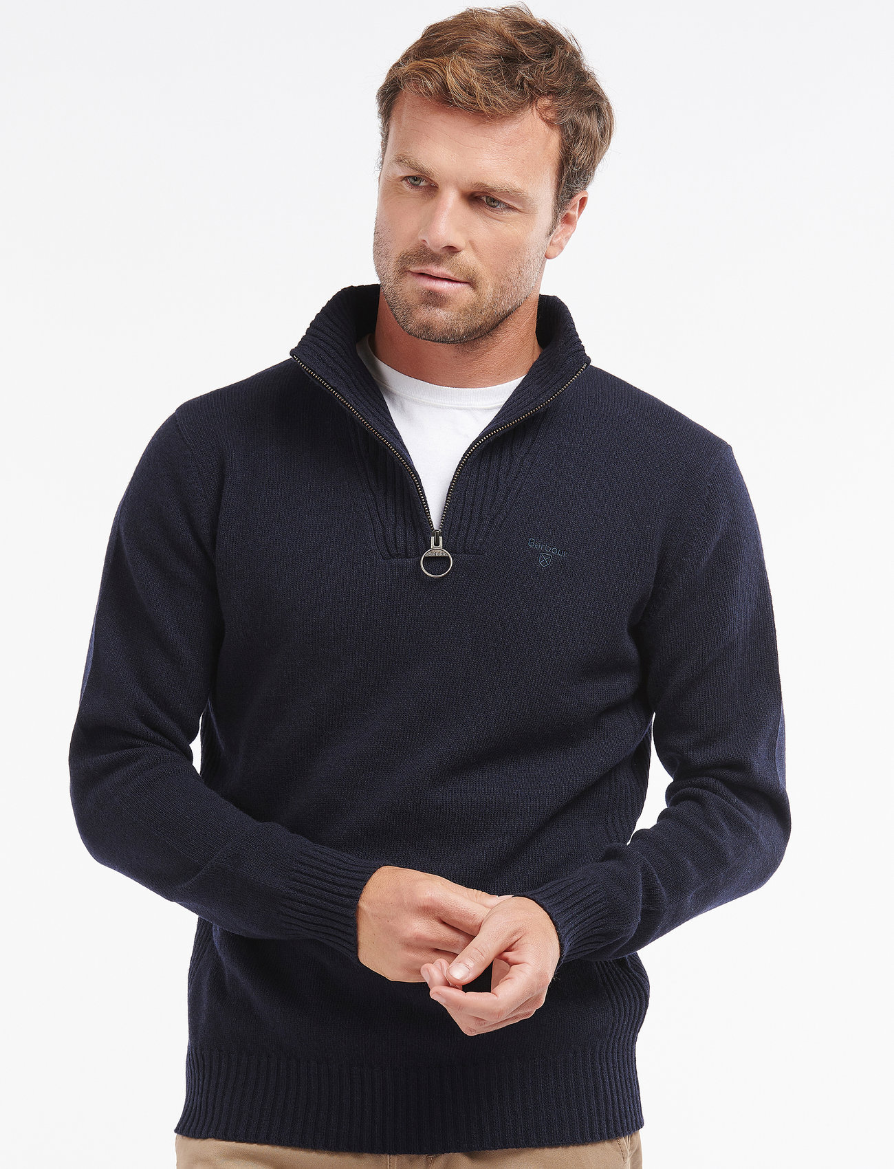 Barbour Essential Lambswool Half Zip, XXL, Navy, Knitwear - Zip Jumpers, Herre