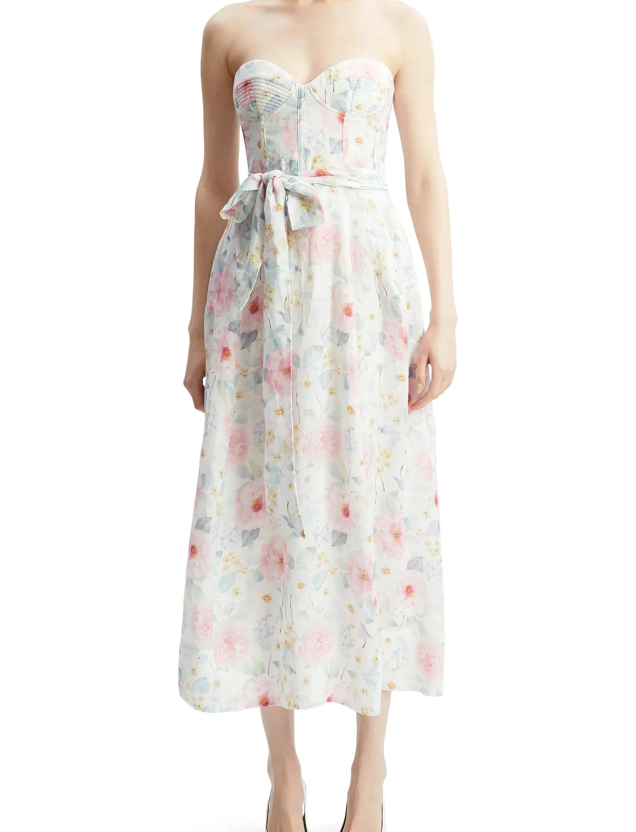 Bardot Floral Printed Tie Midi Dress, 36, Pink, Kjoler > Knælange Og Midi, Dame