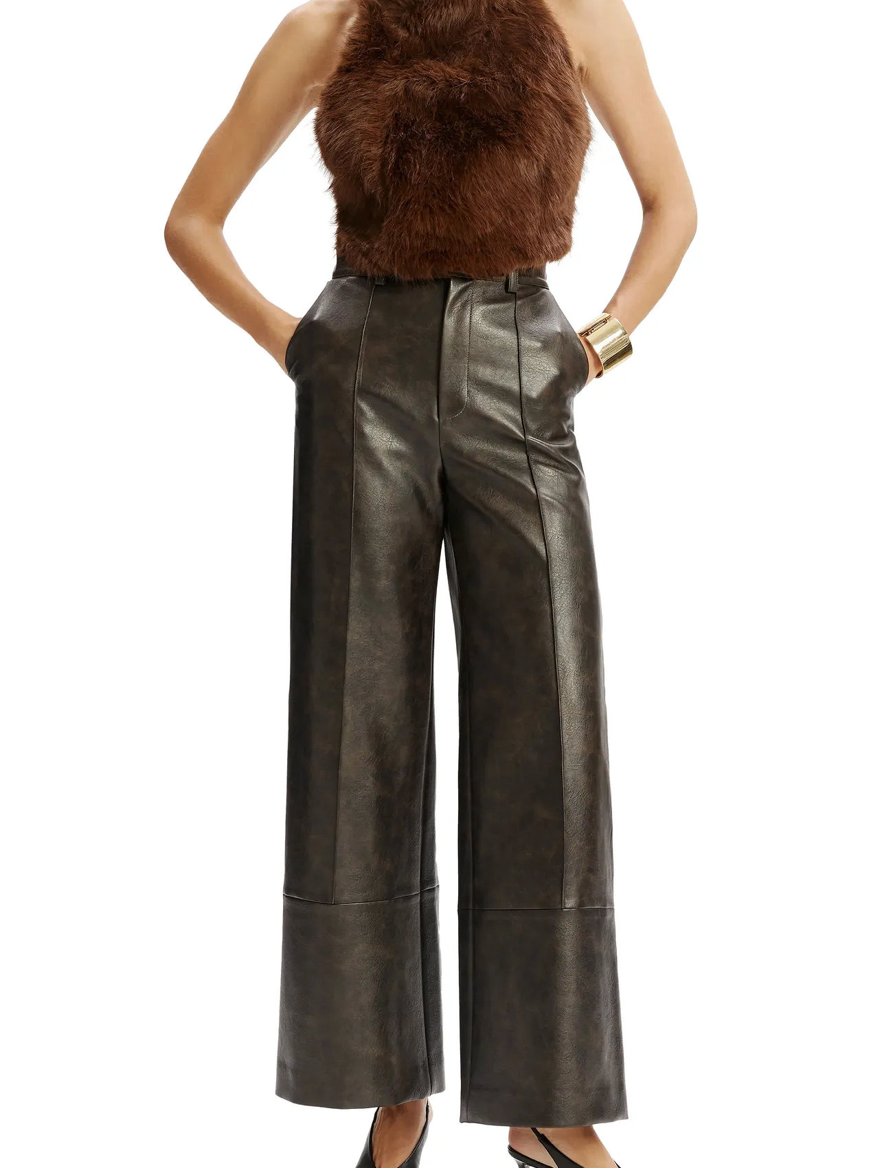 Bardot Marlowe Vegan Leather Pant, 36, Brown, Bukser > Brede Ben, Dame