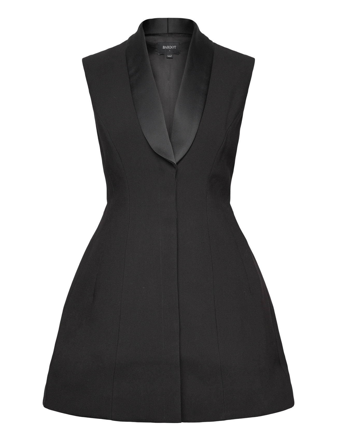 Bardot Destene Satin Lapel Mini Dress, XS, Black, Kjoler > Kort Kjole, Dame
