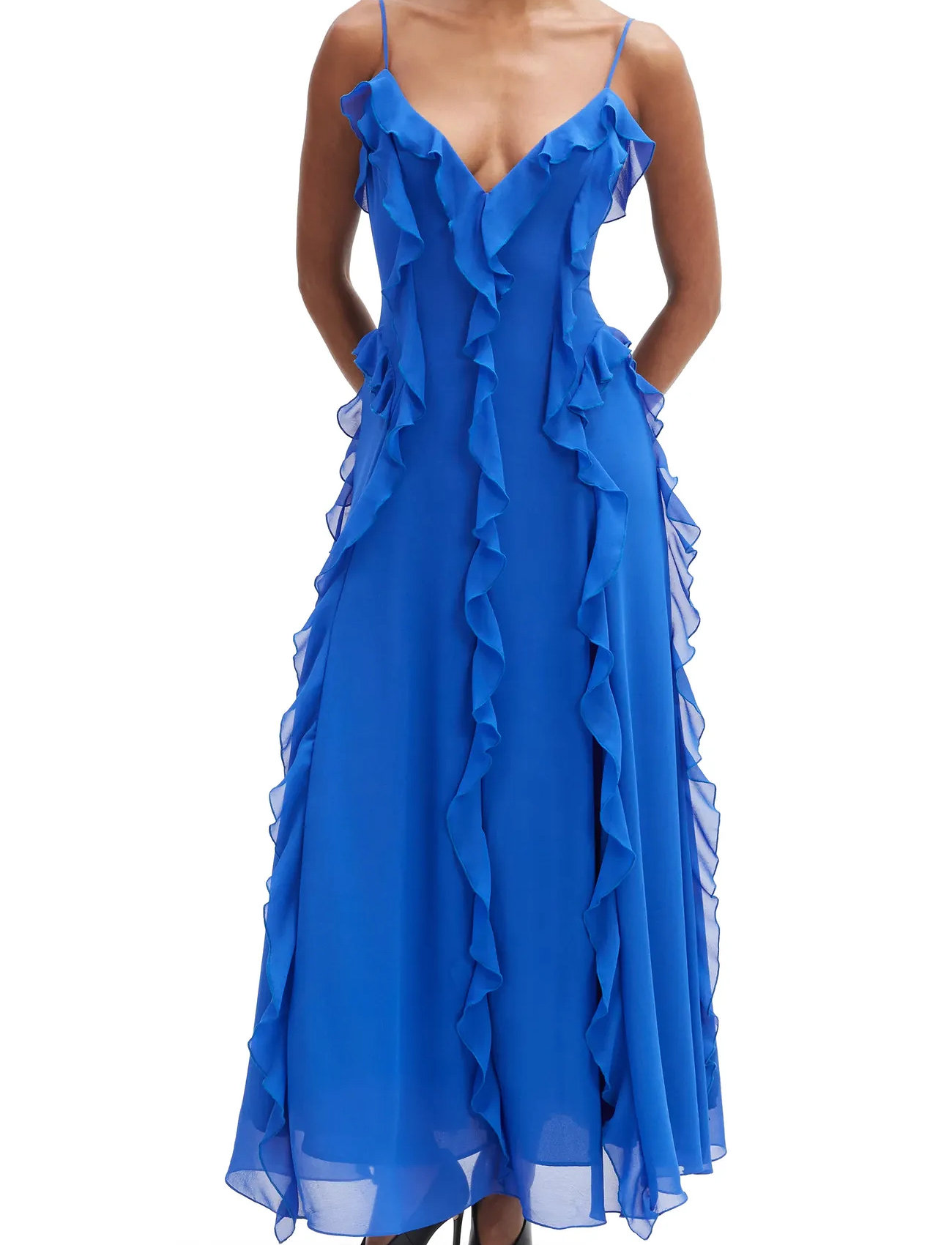 Bardot Veris Ruffle Maxi Dress, 34, Blue, Kjoler > Maxikjole, Dame