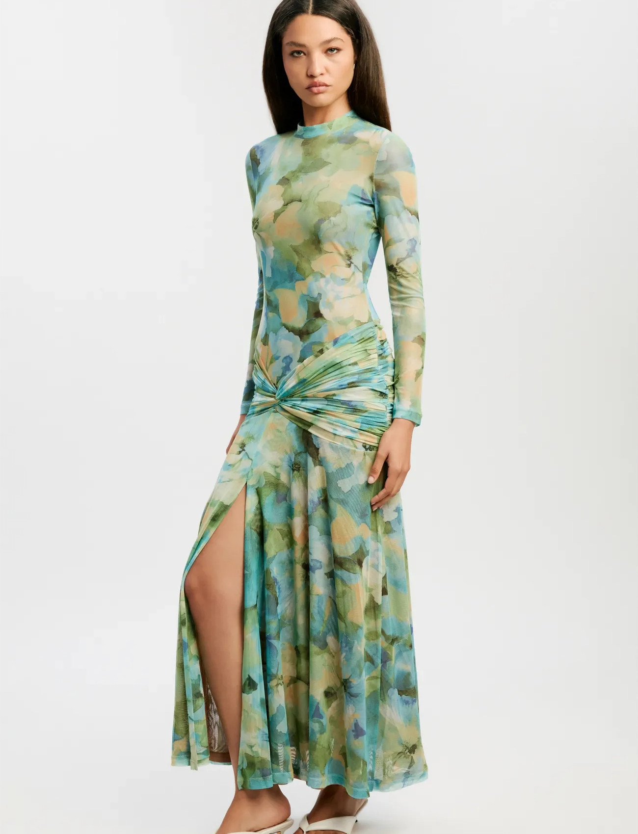 Bardot Lea Floral Mesh Dress, XL, Green, Kjoler > Maxikjole, Dame