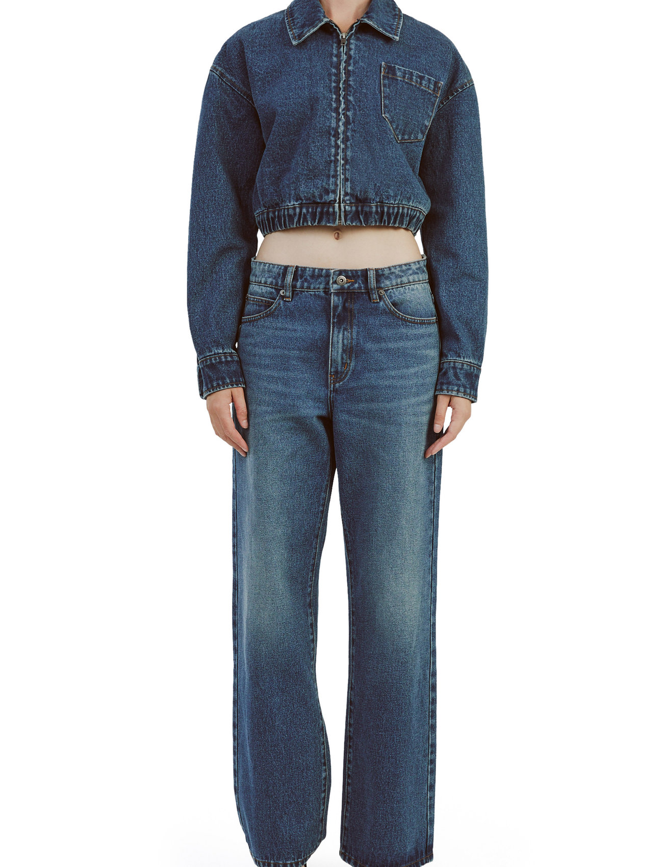 Bardot Crop Bomber Denim Jacket, 38, Blue, Jakker > Denim, Dame