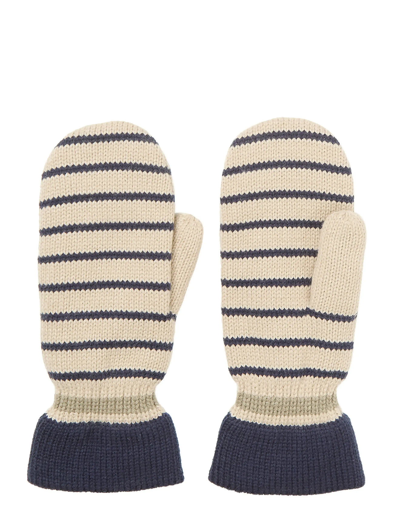 BECKSÖNDERGAARD Thin Gestreift Emerald Handschuhe Cream - L/XL - Damen