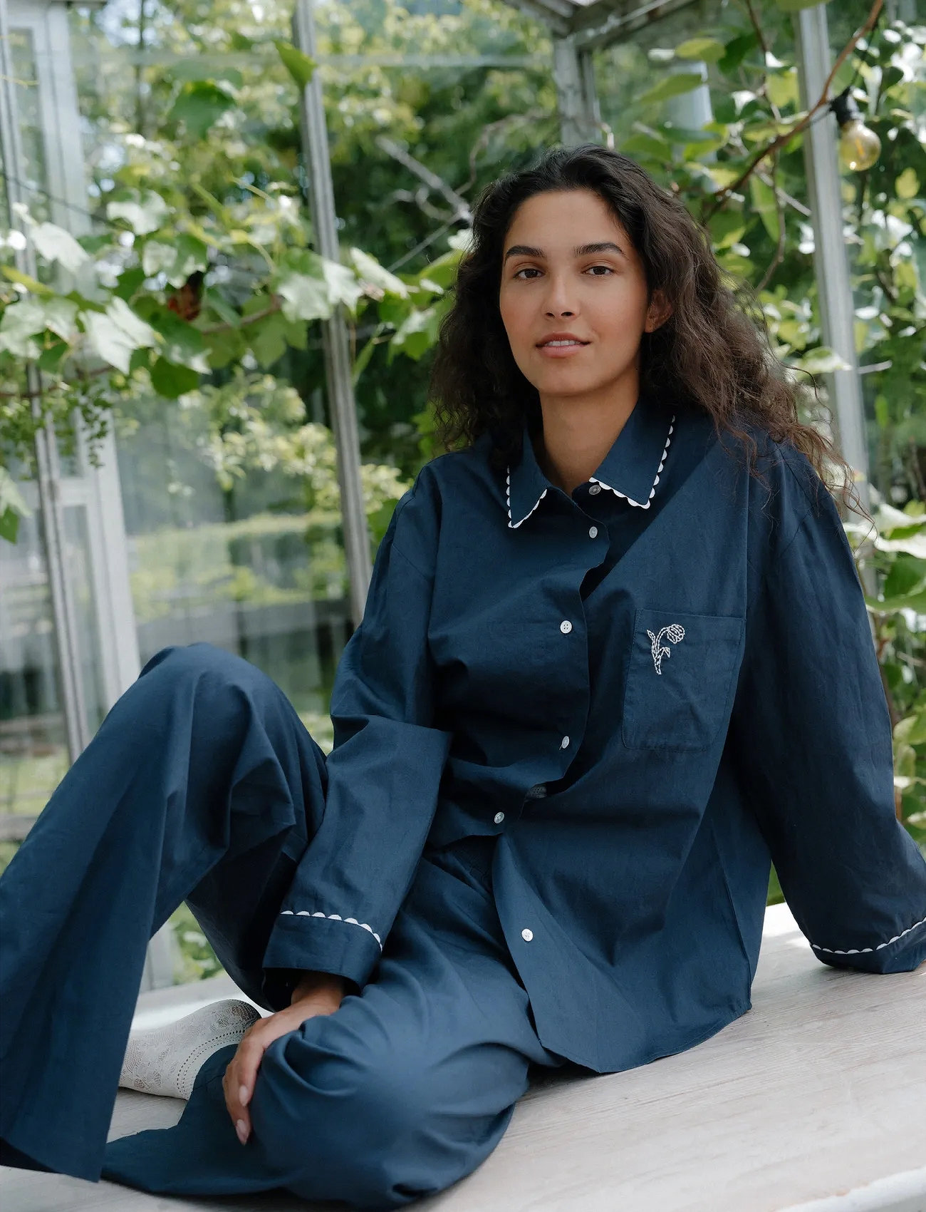 Becksöndergaard Scallop Pyjamas Shirt, S, Navy, Skjorter > Langærmede, Dame