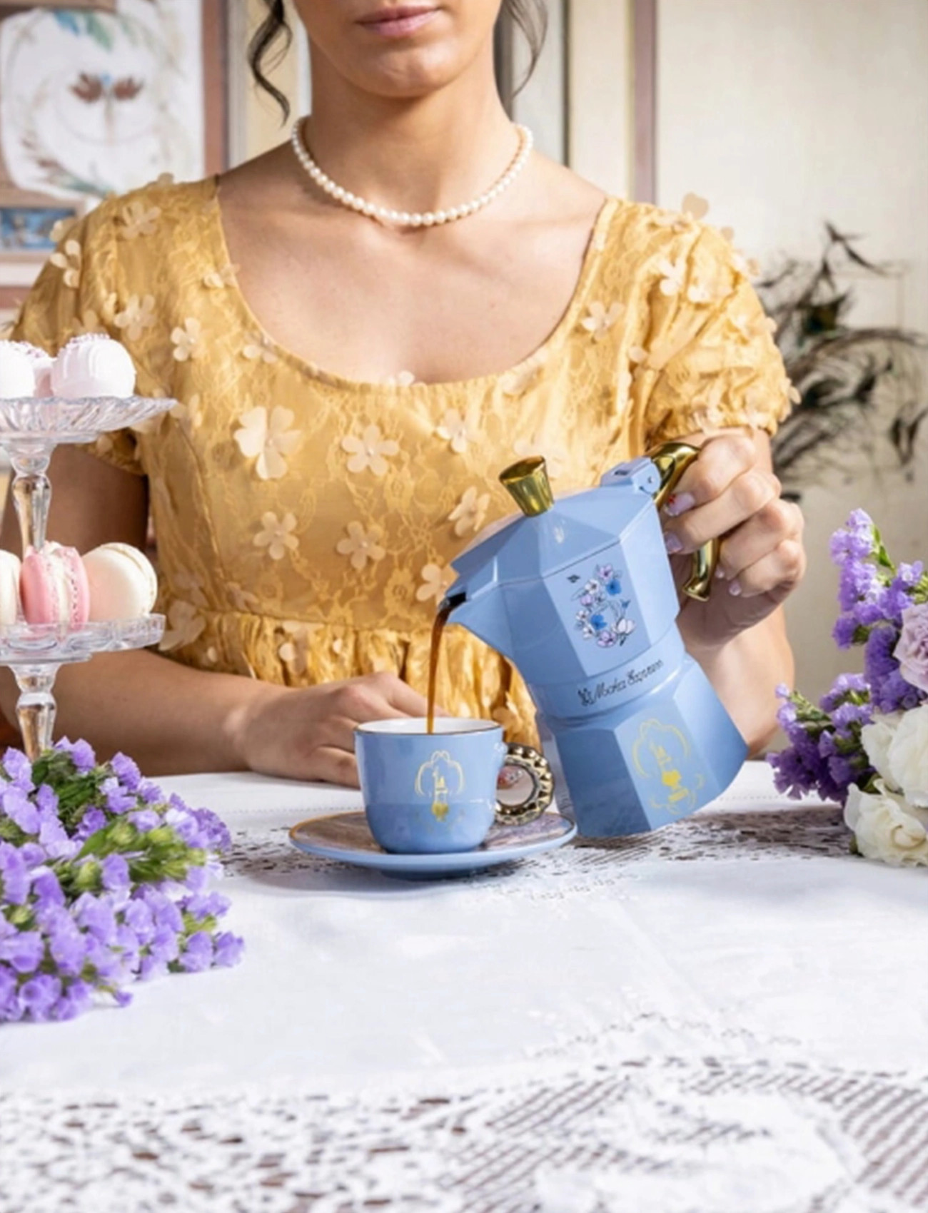 Bialetti 3-Cup Moka Brewer Bridgerton Lilac Bialetti , 130ml/3CUP, Blue, Kaffemaskiner > Mokkakander, Unisex
