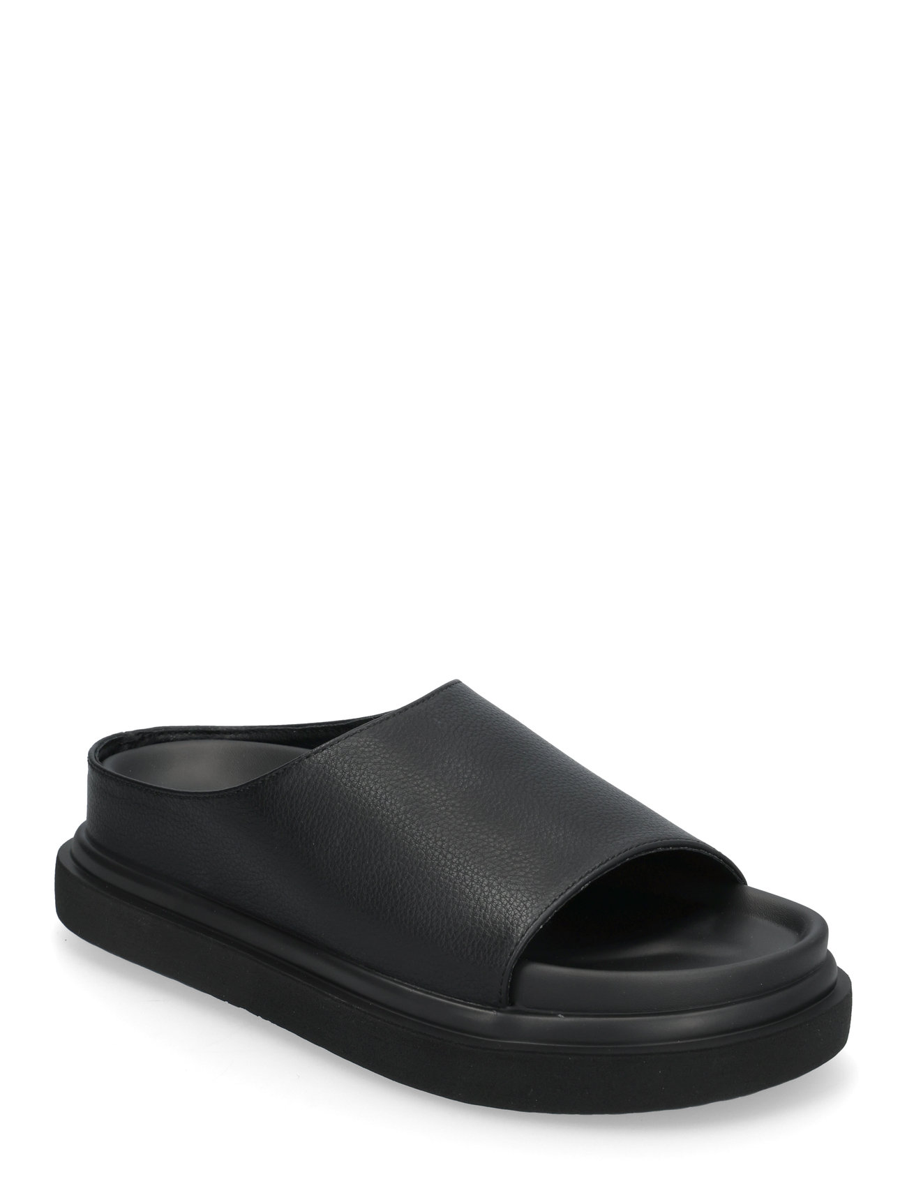 Biamilano Slide Tumbled Faux Leather Shoes Sandals Flat Sandals Black Bianco