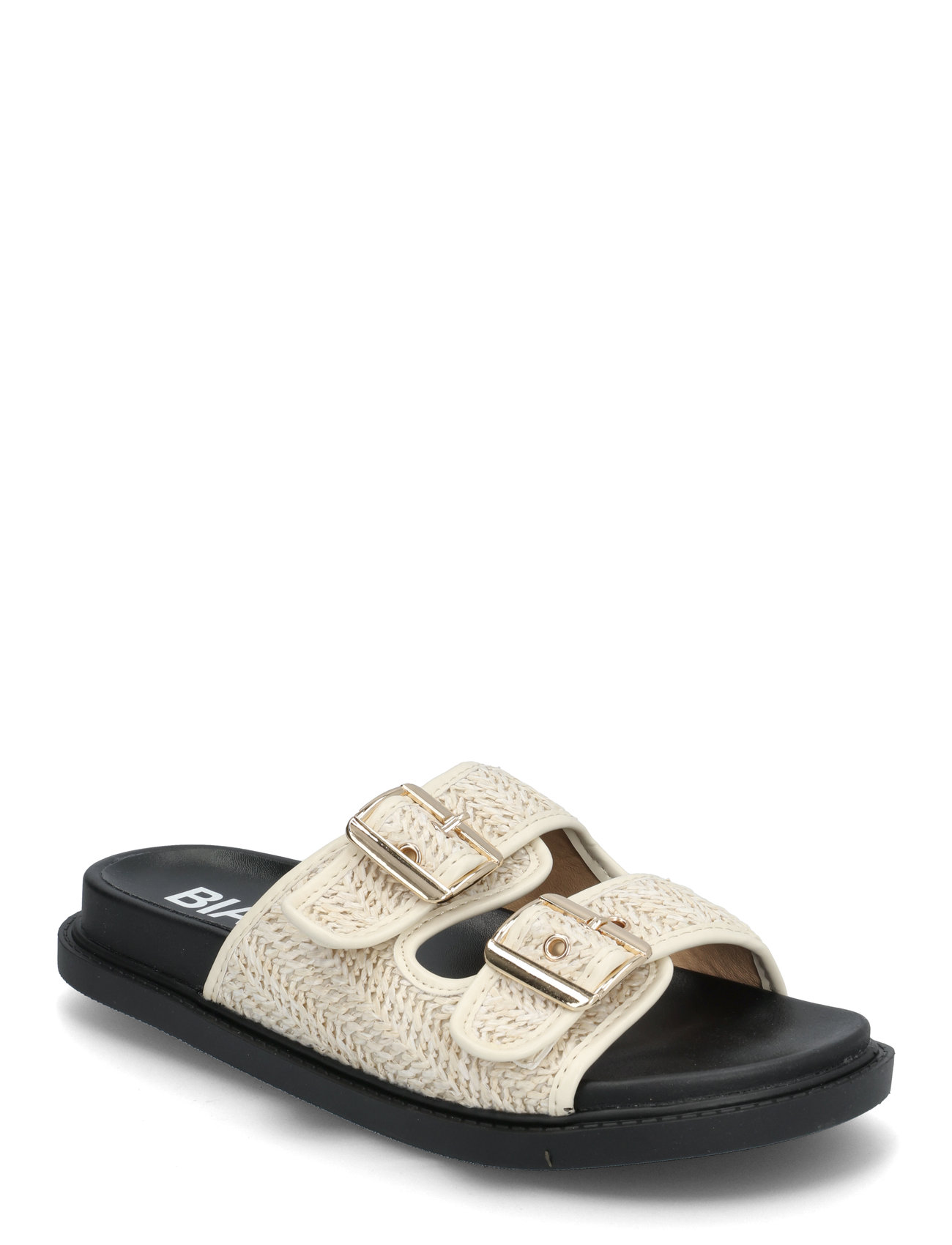 Biaoslo Buckle Slide Raffia Shoes Sandals Flat Sandals Cream Bianco