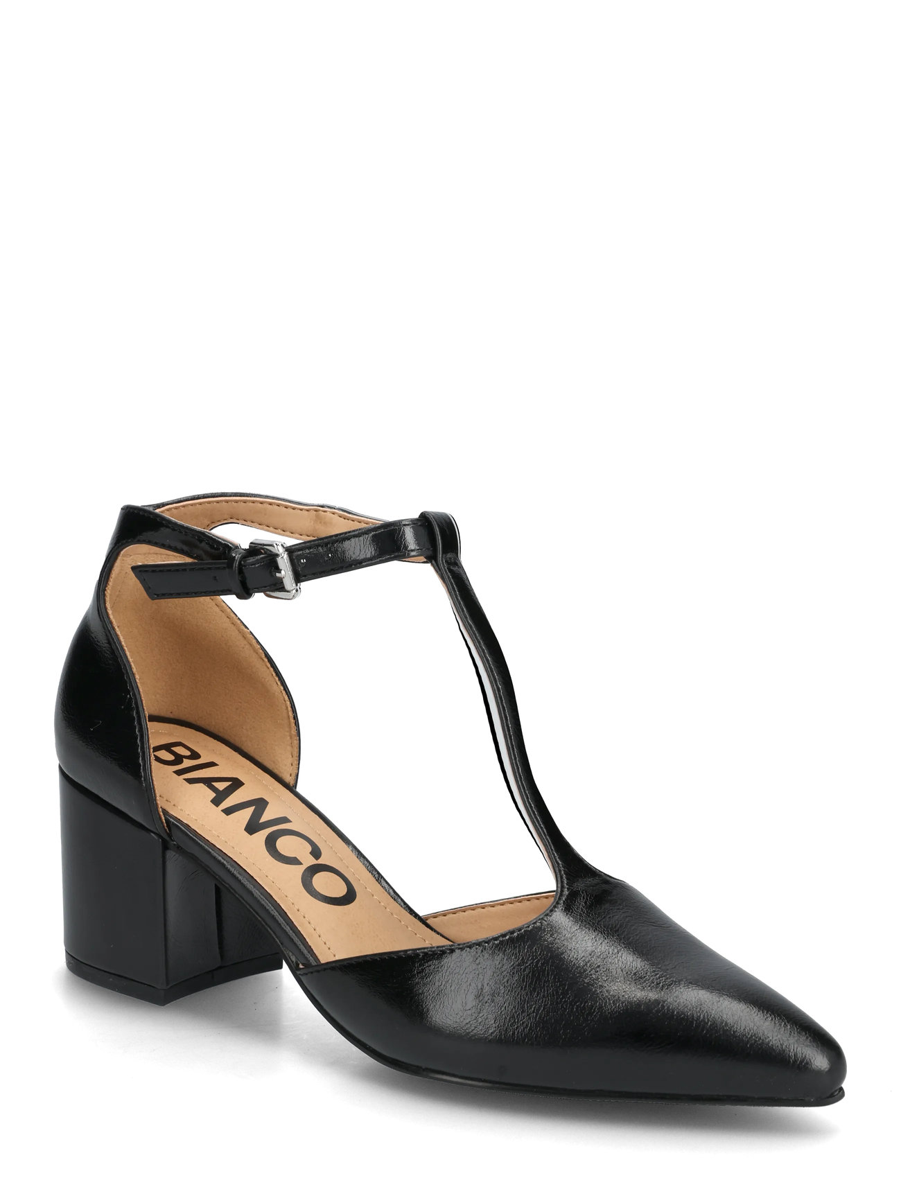 Bianco Biadevived T-Strap Pump Faux Leather, 39, Black, Pumps > Klassiske, Dame