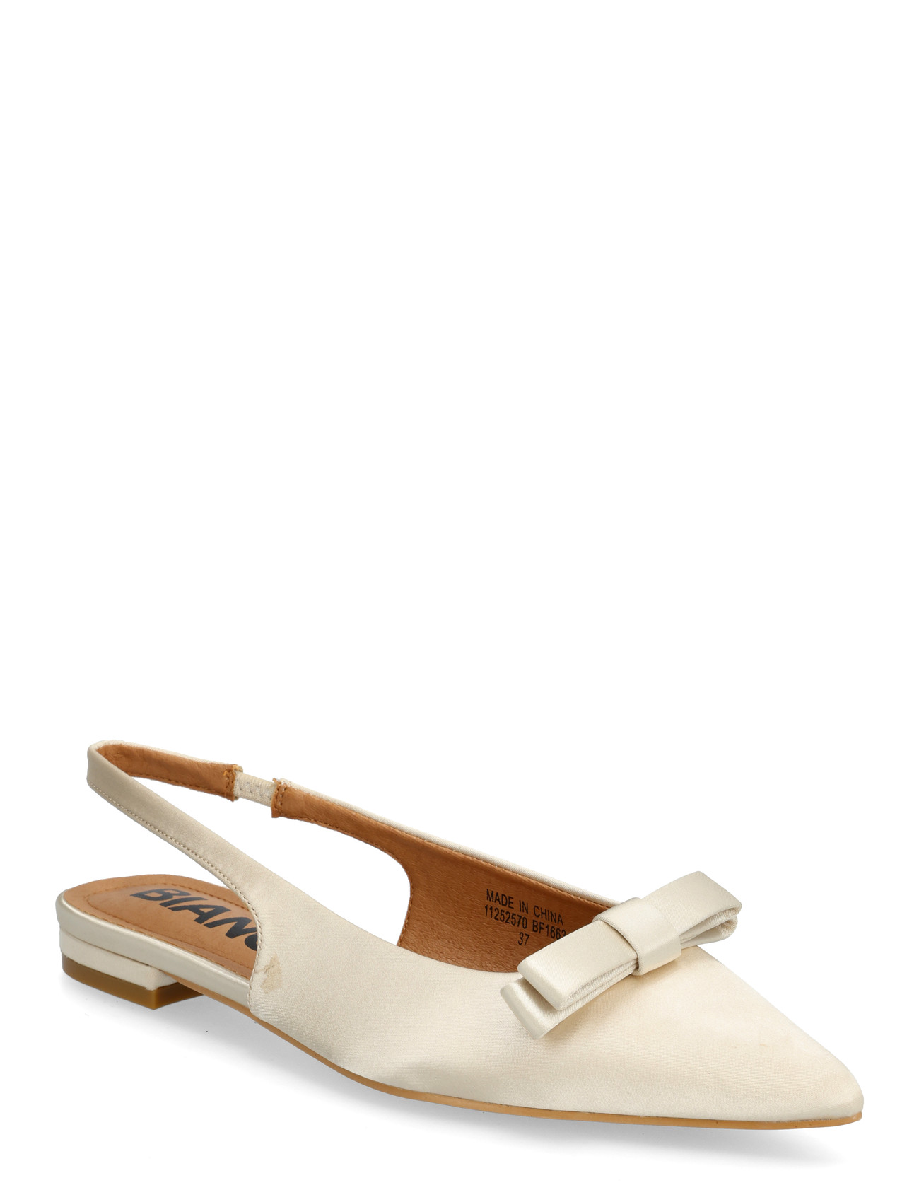 Bianco Biabari Pointy Flat Bow Slingback Satin, 39, Cream, Hæle > Brudesko, Dame