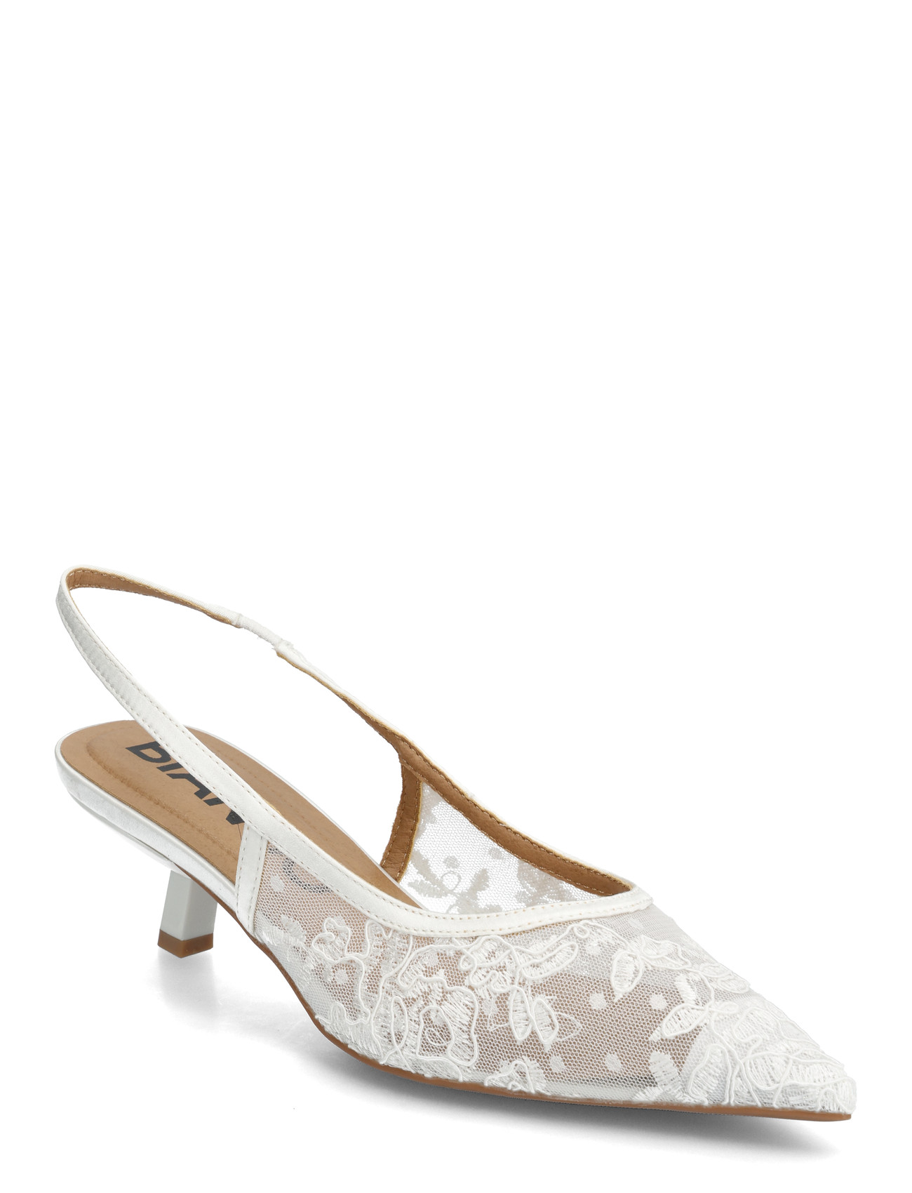 Bianco Biakristin Kitten Heel Slingback Mesh, 39, White, Sling Backs > Heeled Slingbacks, Dame