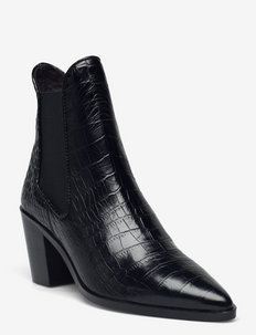 Boots - ankelstøvler med hæl - black luisiana croco 10 i1