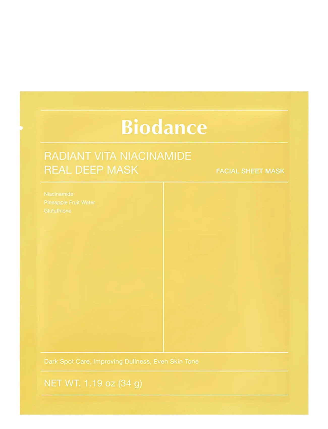 Biodance Radiant Vita Niacinamide Real Deep Mask, 1 PCS, Nude, Masker > Sheetmask, Dame