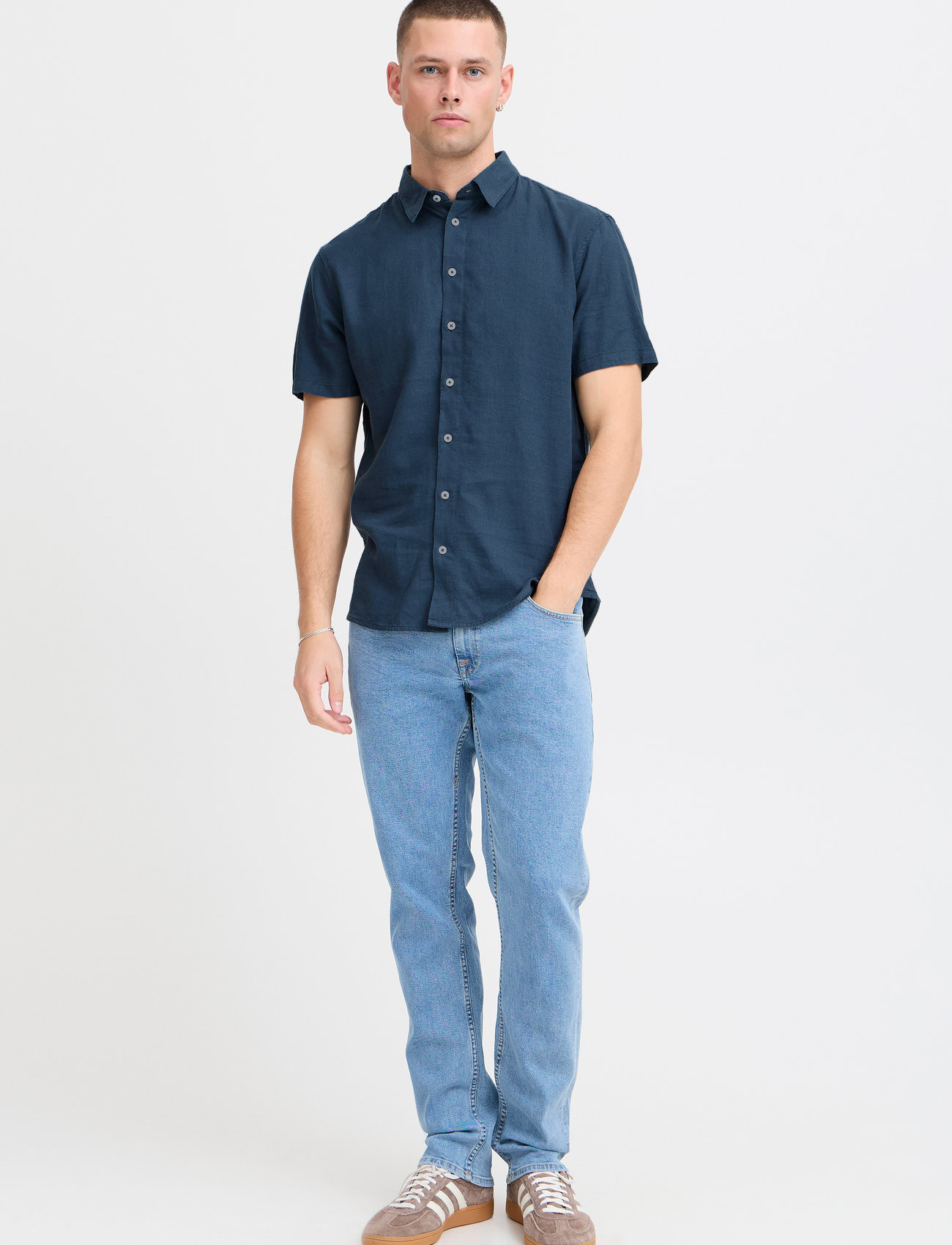 Blend Bhbobby Shirt Ss, S, Navy, Skjorter > Kortærmede Shirts, Herre