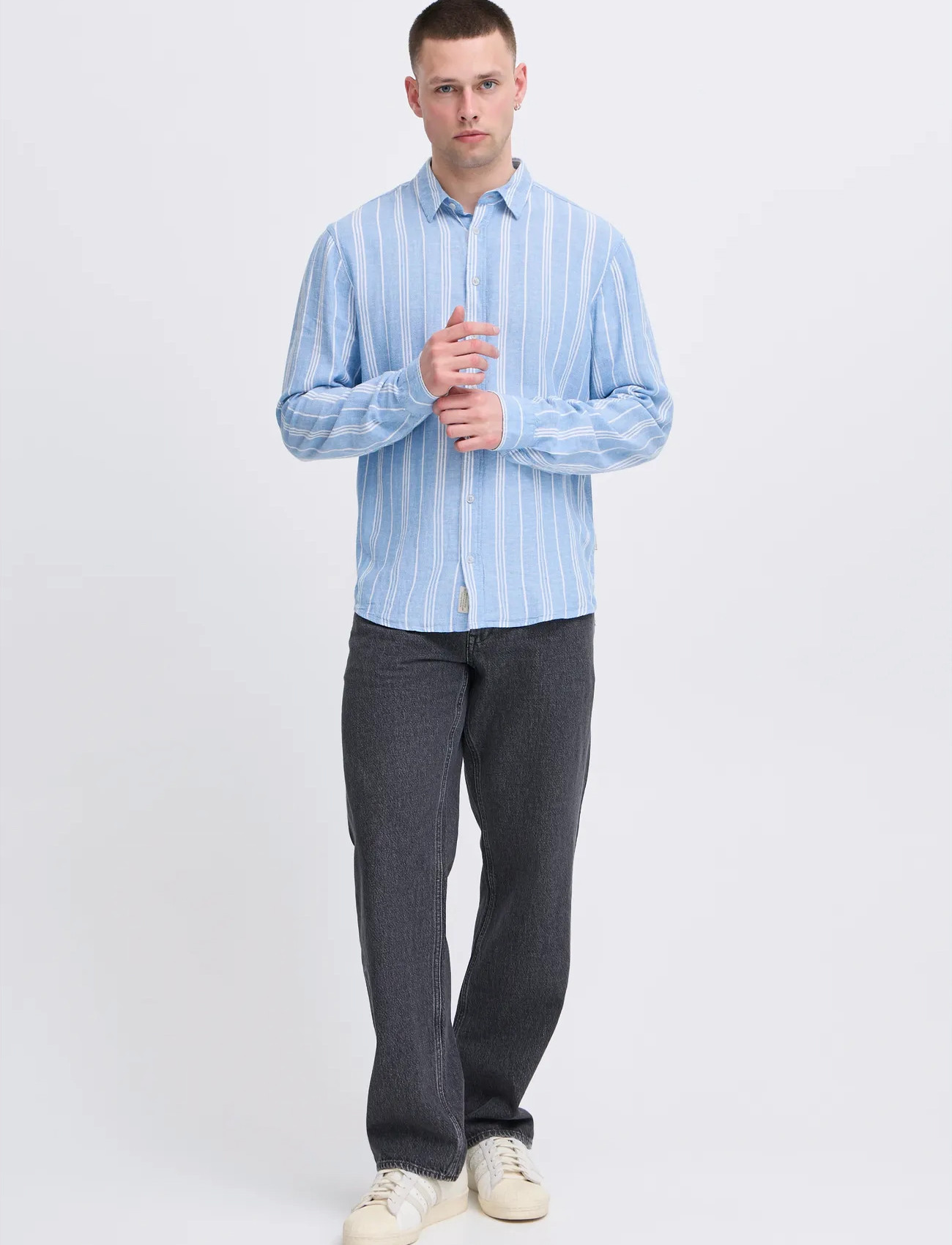Blend Bhbobby Linen Stripe, L, Blue, Shirts > Striped Shirts, Herre