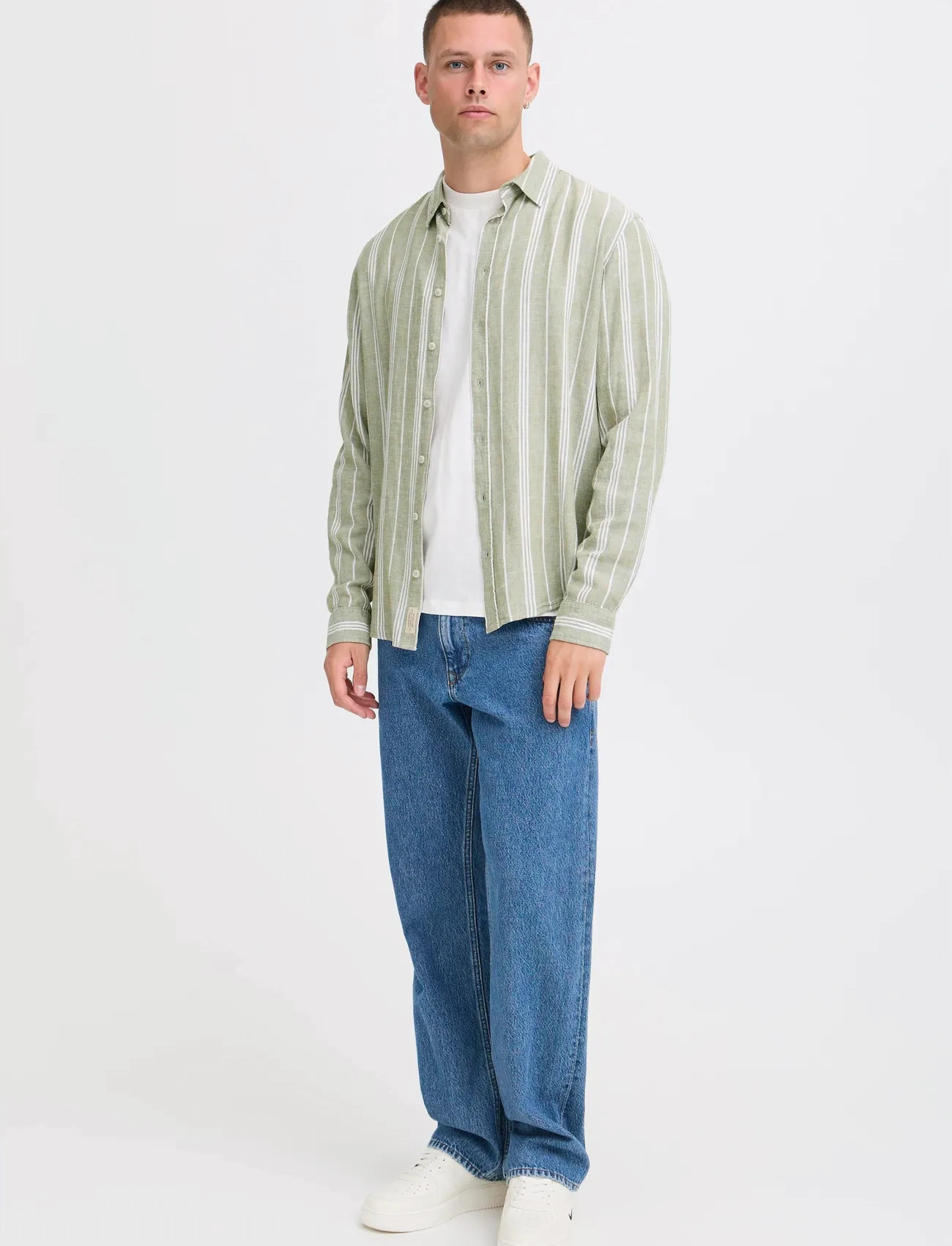 Blend Bhbobby Linen Stripe, XXL, Green, Shirts > Striped Shirts, Herre