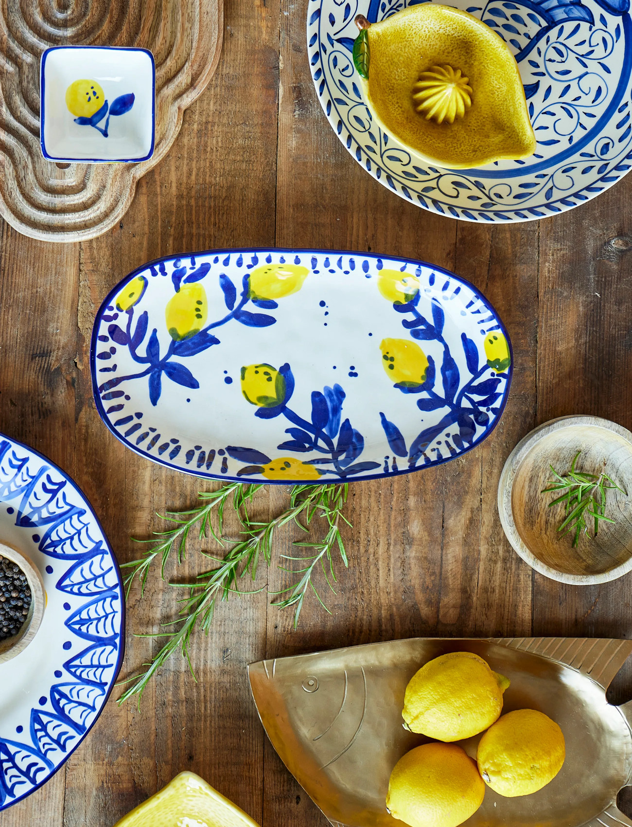 Bloomingville Maxima Serving Plate, Blue, Stoneware, 29X4X16.5 cm, Multi/patterned, Serveringsfade > Serveringsfade, Unisex