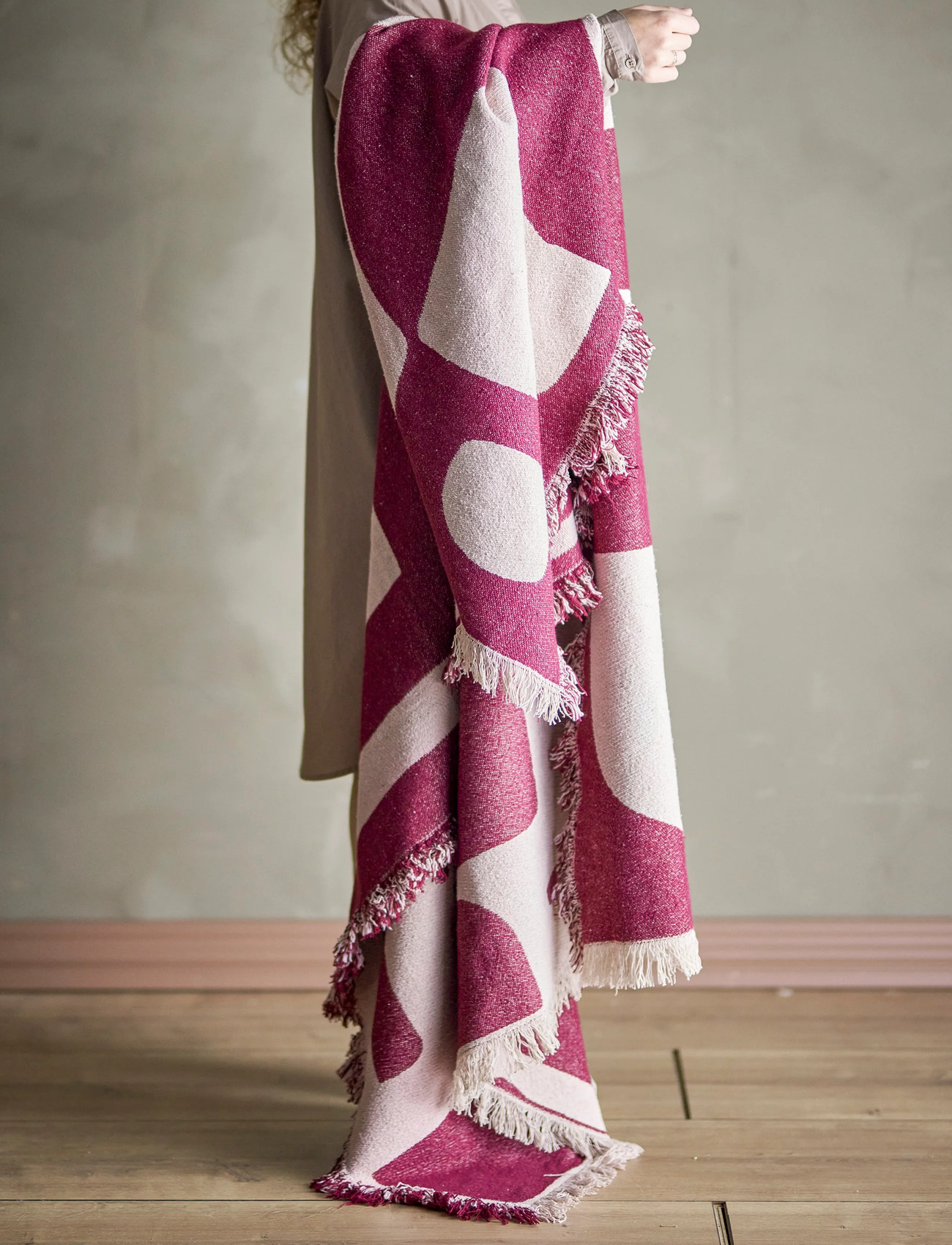 Bloomingville Olica Throw, Red, Recycled Cotton, 160X130 cm, Burgundy, Puder & Tæpper > Tæpper & Plaider, Unisex