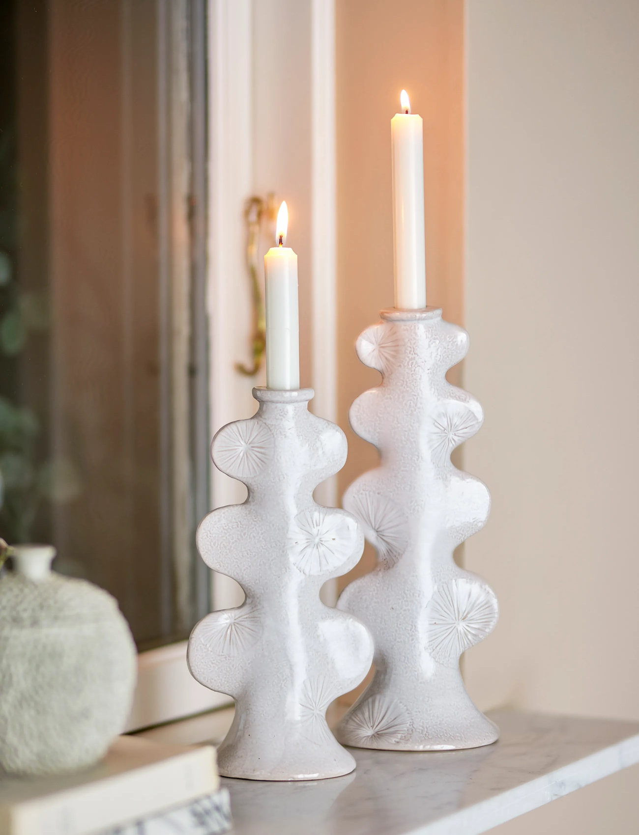 Bloomingville Cason Candle Holder, 31 cm, White, Lysestager & Lanterner > Lysestager, Unisex
