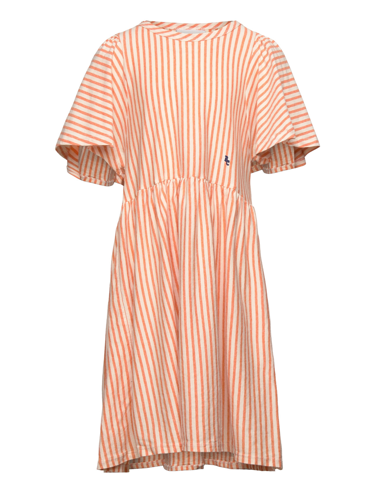 Bobo Choses Vertical Stripes Ruffle Sleeves Dress Orange