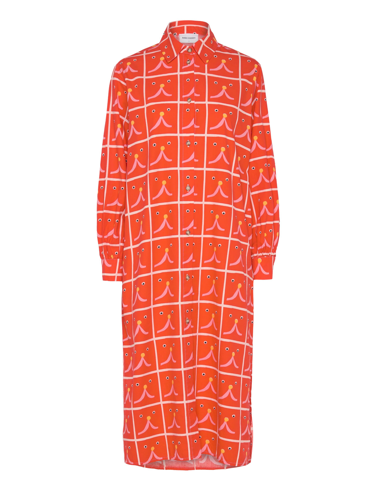 Abstract Cat Smile Printed Shirt Dress Orange Bobo Choses