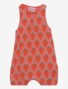Strawberry all over woven playsuit - short-sleeved - peach