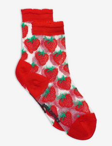 Strawberry transparent short socks - strømper - red