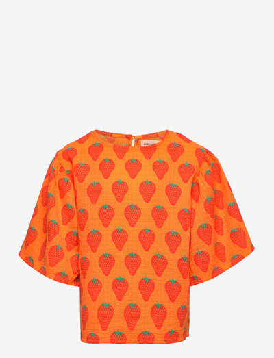 Strawberry all over woven top - pattern short-sleeved t-shirt - orange