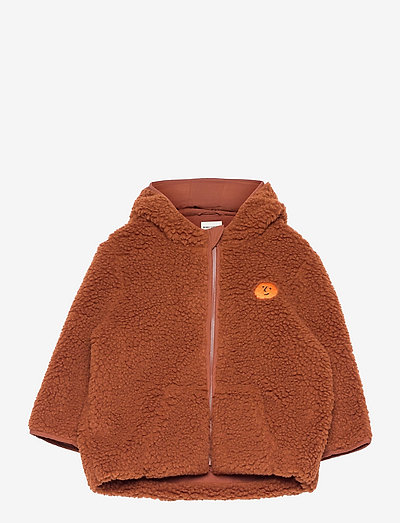 Face embroidery hooded sheepskin jacket - mākslīgā kažokāda - tandoori spice
