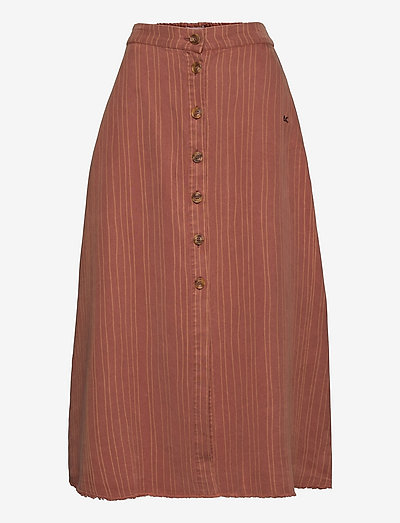 Strip Print Wrap Skirt - midi garuma svārki - mahogany