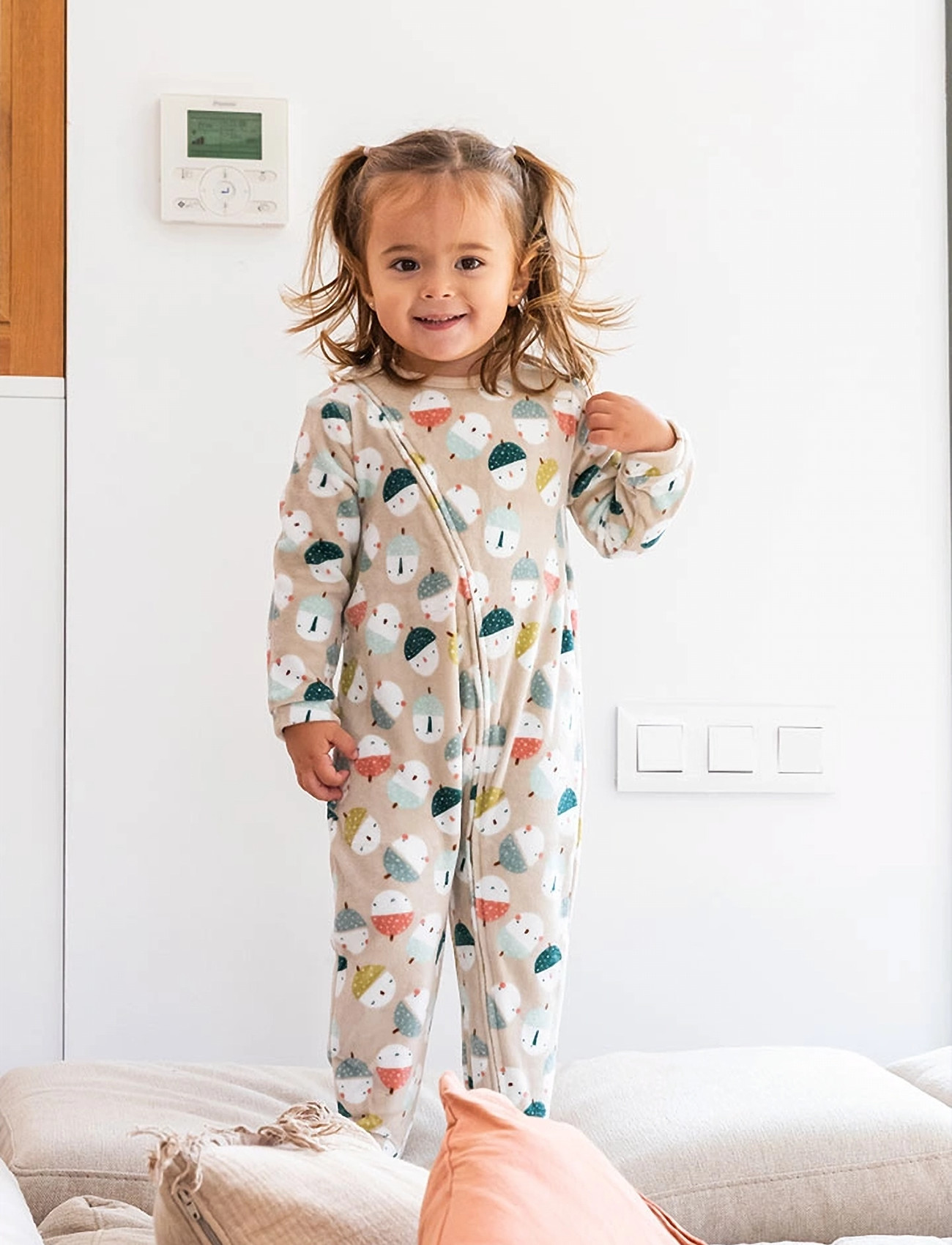 Boboli Velour Play Suit Printed For Baby -Bci, 74, Beige, Bodysuits > Langærmede Bodysuits, Børn